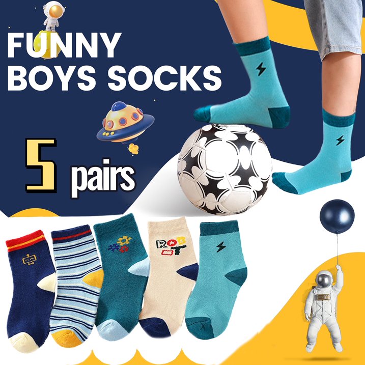 YOMYM Boys Crew Socks, Athletic Half Cushioned Calf Socks Casual School Socks For Big Little Kids 8-12 Years Old 5 Pairs