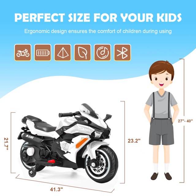WUBEN 12v Kid Electric Bicycles Electric Motorcycle for Kid with Charger Ride on Motorcyle(White)