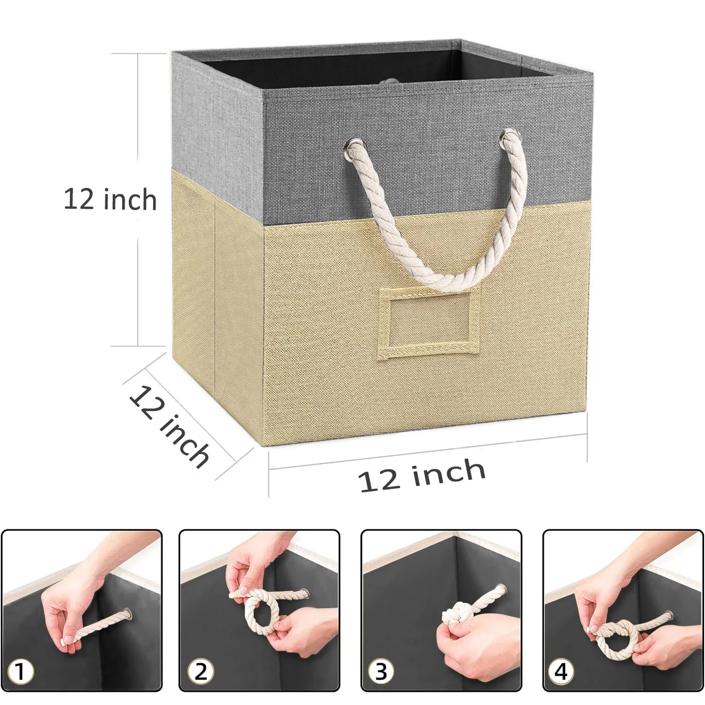 Werseon Storage Cube Bins Set of 4, 12 inch Fabric Storage Cubes for Organizing Shelf, Foldable Cubby Storage Baskets with Cotton Handles