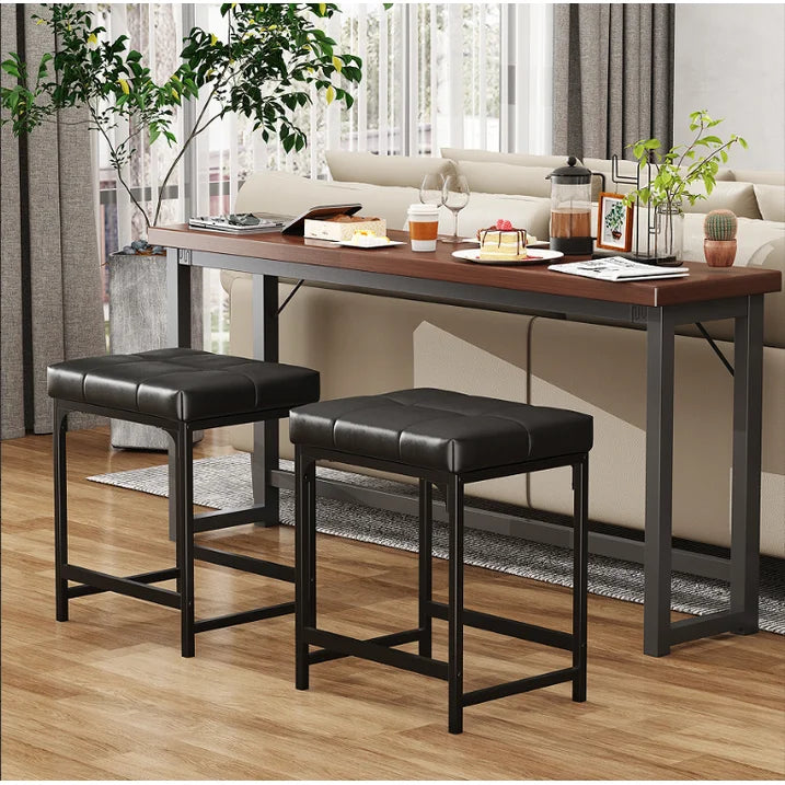 Counter Height Bar Stools Set of 2, 18" Barstools for Kitchen Countertop, PU Leather Counter Stools with Square Seats & Sturdy Metal Base