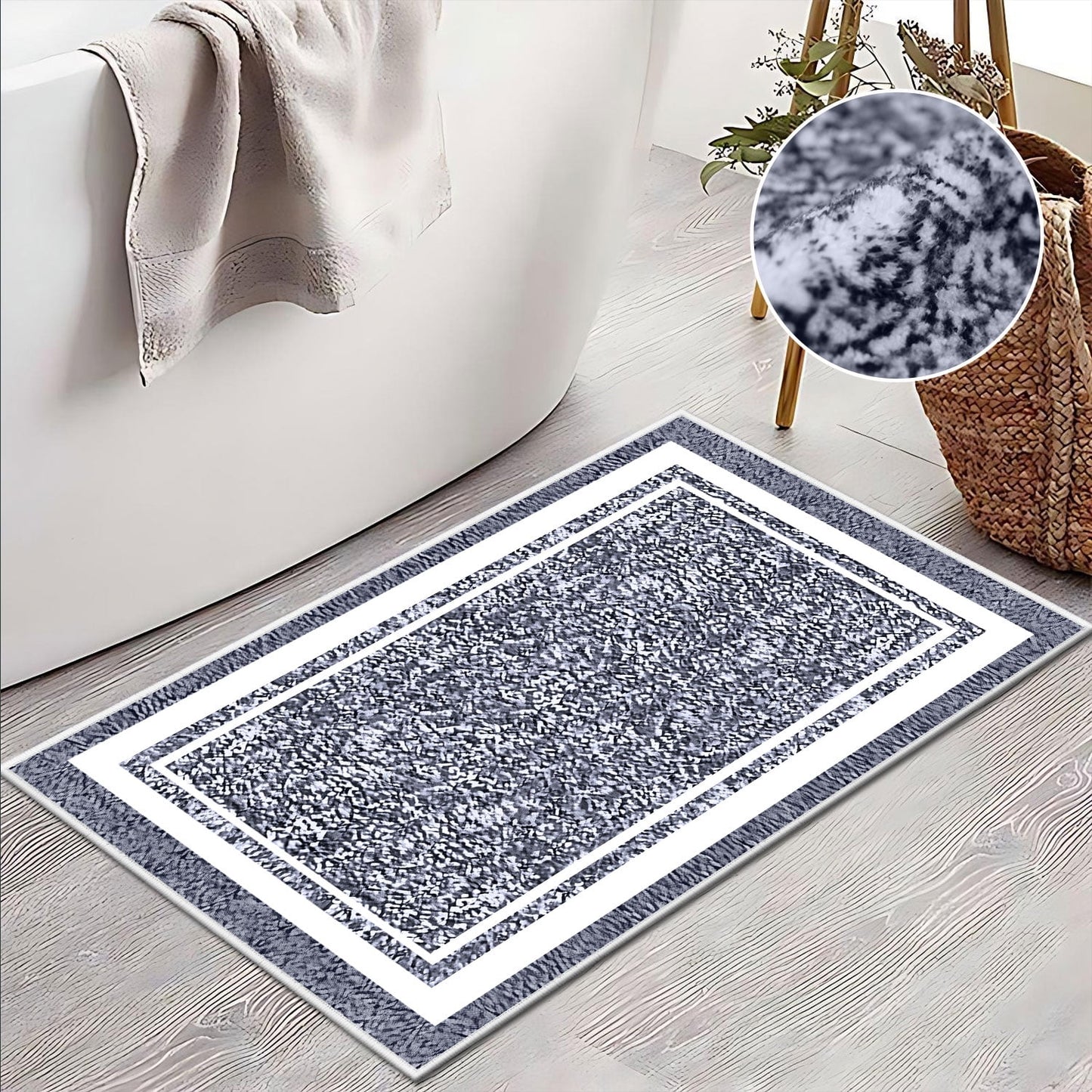 TECHVIDA Bathroom Rugs,Non-Slip Ultra Soft Bath Mat,Soft Absorbent Bathroom Rug and Bath Mat,Machine Washable,(18"x26",Gray and White)