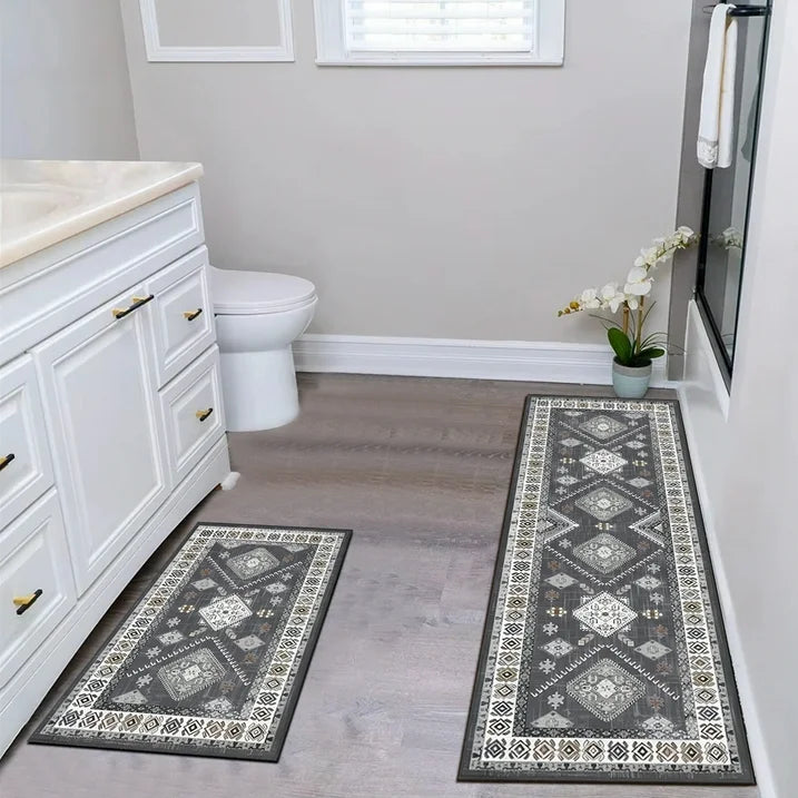 TECHVIDA Kitchen Rugs and Runner Sets of 2, Kitchen Floor Mat Carpet, Washable Non Slip Kitchen Runner Rug, Farmhouse Hallway Doormat for Holiday Home Decor