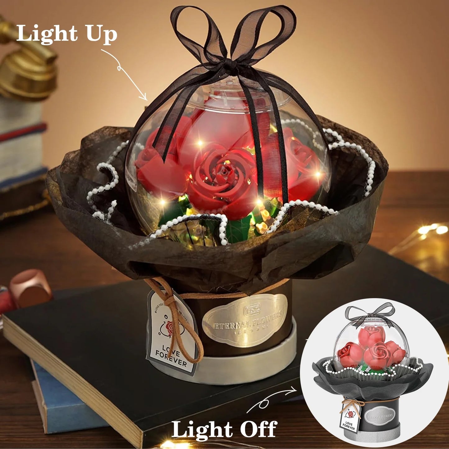 YOMYM Roses Building Set Artificial Flowers for Home Decor Building Toys Gifts for Adults