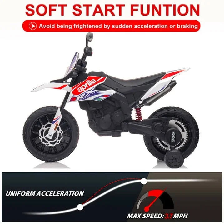 WERSEON Kids Motorcycle 12V, Licensed Aprilia RX125 Electric Ride on Motorbike for Toddlers with Training Wheels, Spring Suspension, Headlight, Music, Children Ages 3-6