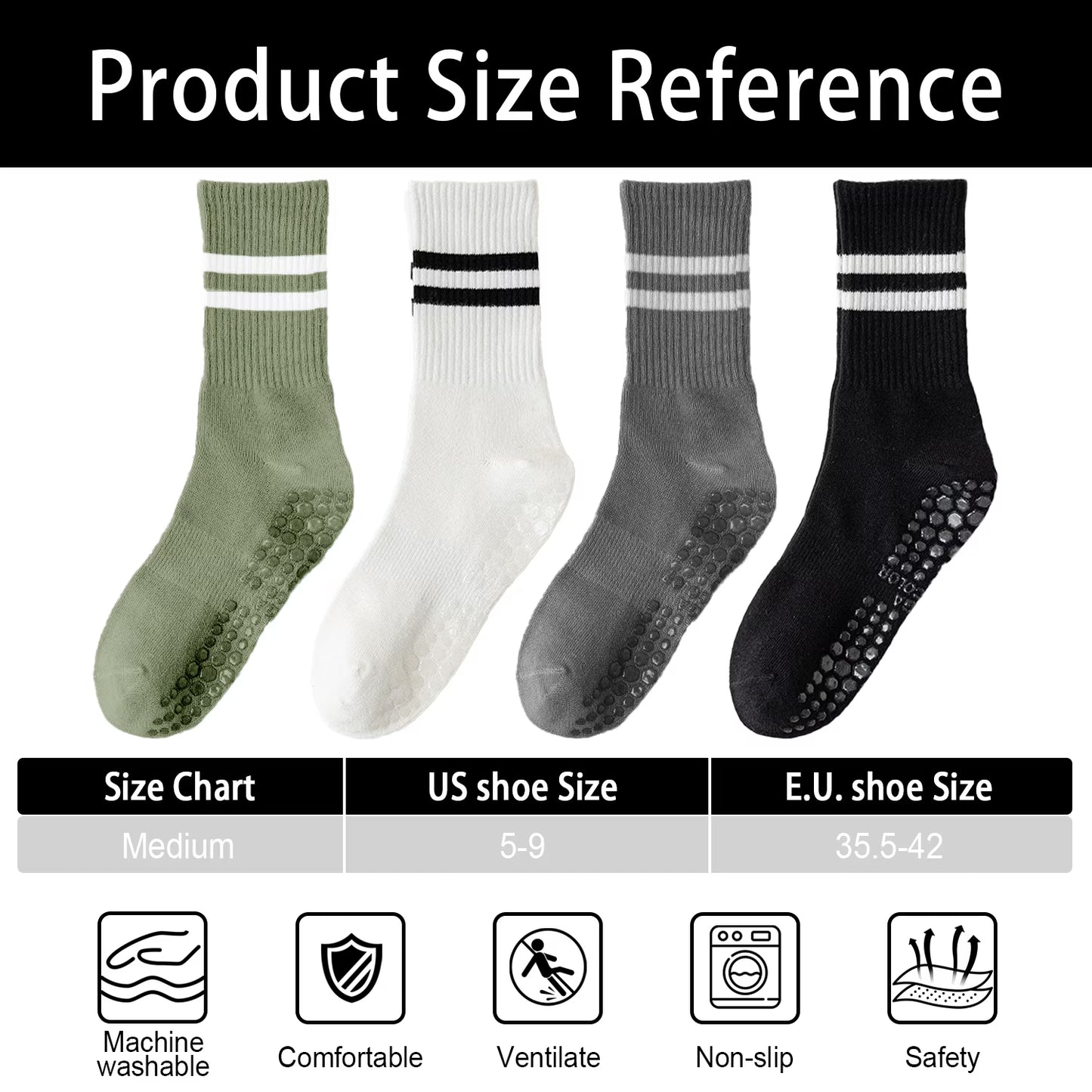 YOMYM 4 Pairs Non Slip Pilates Socks with Grips for Women, Crew Grip Socks for Yoga, Barre, Hospital, Barefoot Workout