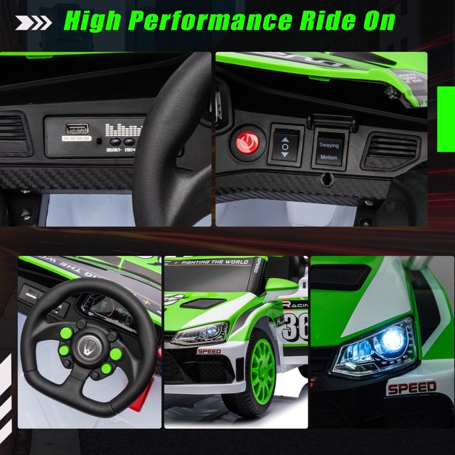 2024 New Kids Ride On Car,12V Battery Powered Racing Car for Kid,Electric Car Gifts for Girls Boys 3-8,Music,LED,Remote Control,Bluetooth(Green)