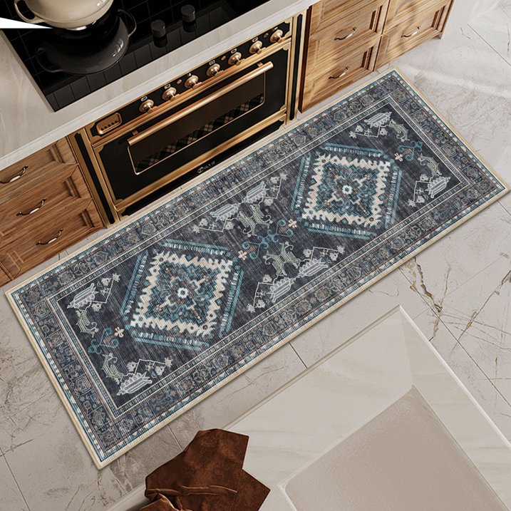 TECHVIDA Kitchen Rugs 3 Piece Set,Non Slip Machine Washable Kitchen Mats,Boho Vintage Abstract Kitchen Carpet for Farmhouse Living Room Hallway