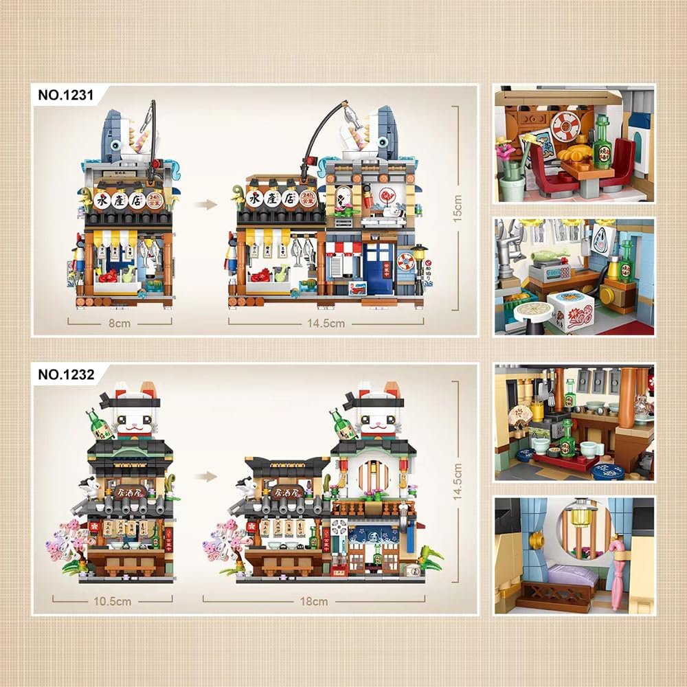 4 PACK Brick Building Set for Kids, 2969 PCS Building Blocks Kit Japanese Street Building Toy Set Gift for 6-15 Years Old Kid and Adult