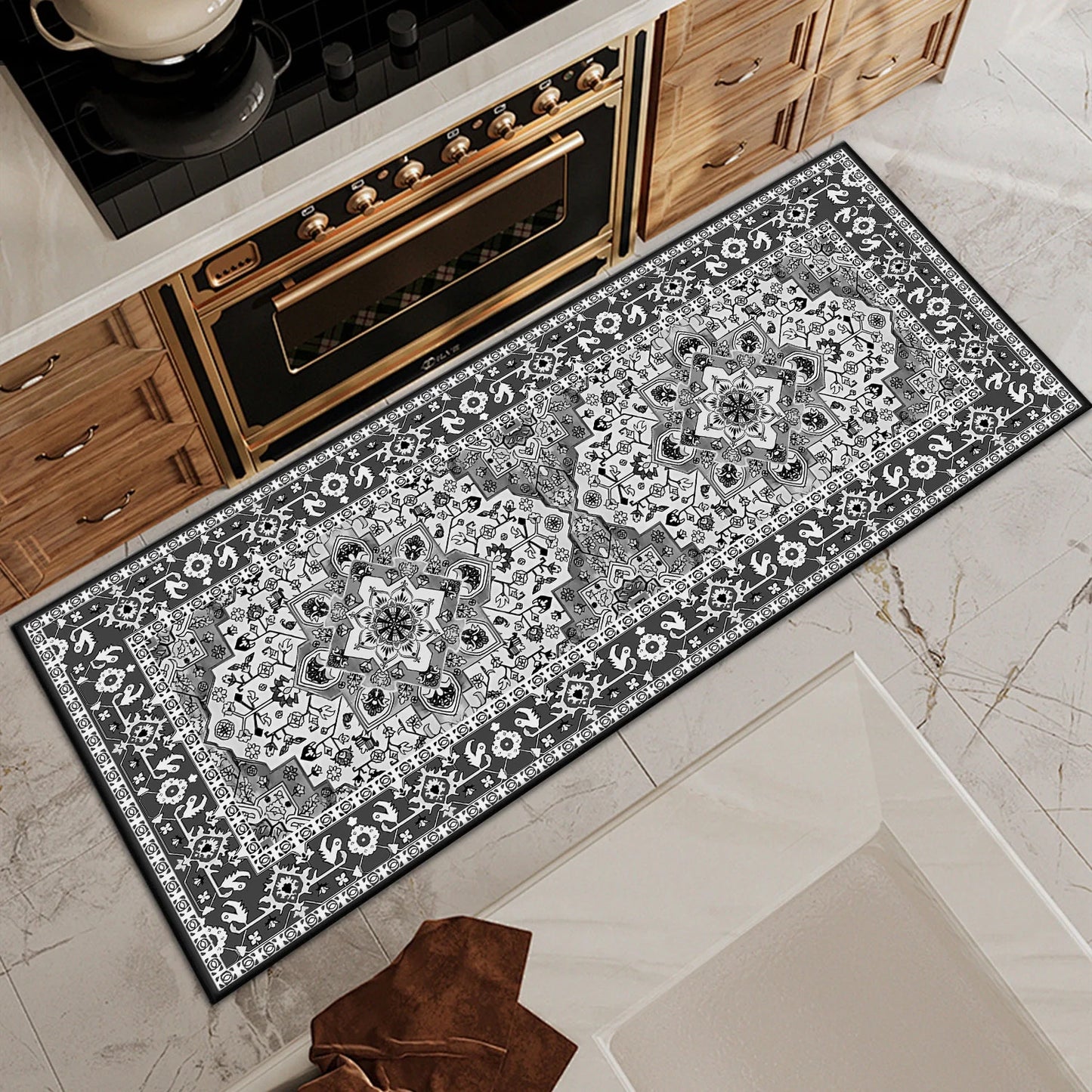 TECHVIDA Kitchen Rugs 3 Piece Set,Non Slip Machine Washable Kitchen Mats,Boho Vintage Abstract Kitchen Carpet for Farmhouse Living Room Hallway
