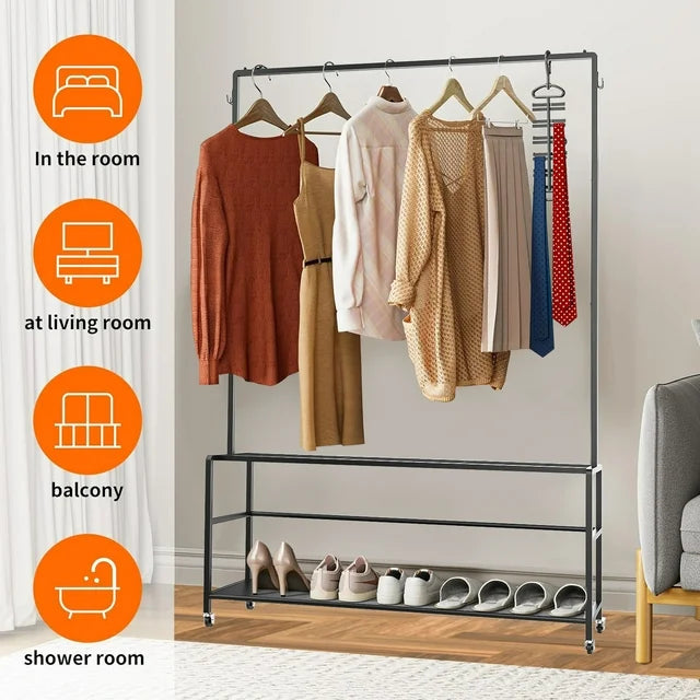 Techvida Clothing Rack, Metal Garment Rack with Bottom Shelf for Hanging Clothes, Coats, Skirts
