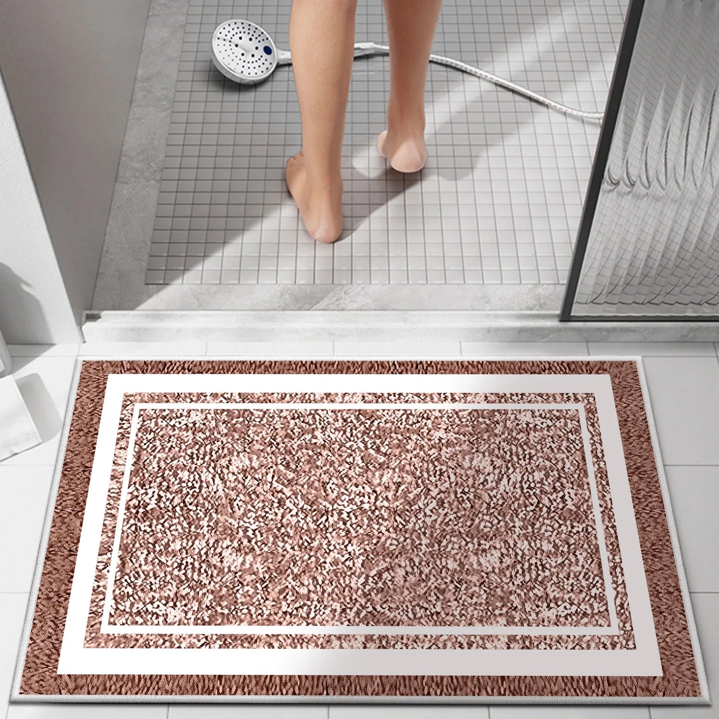 TECHVIDA Bathroom Rugs,Non-Slip Ultra Soft Bath Mat,Soft Absorbent Bathroom Rug and Bath Mat,Machine Washable,(18"x26",Pink and White)