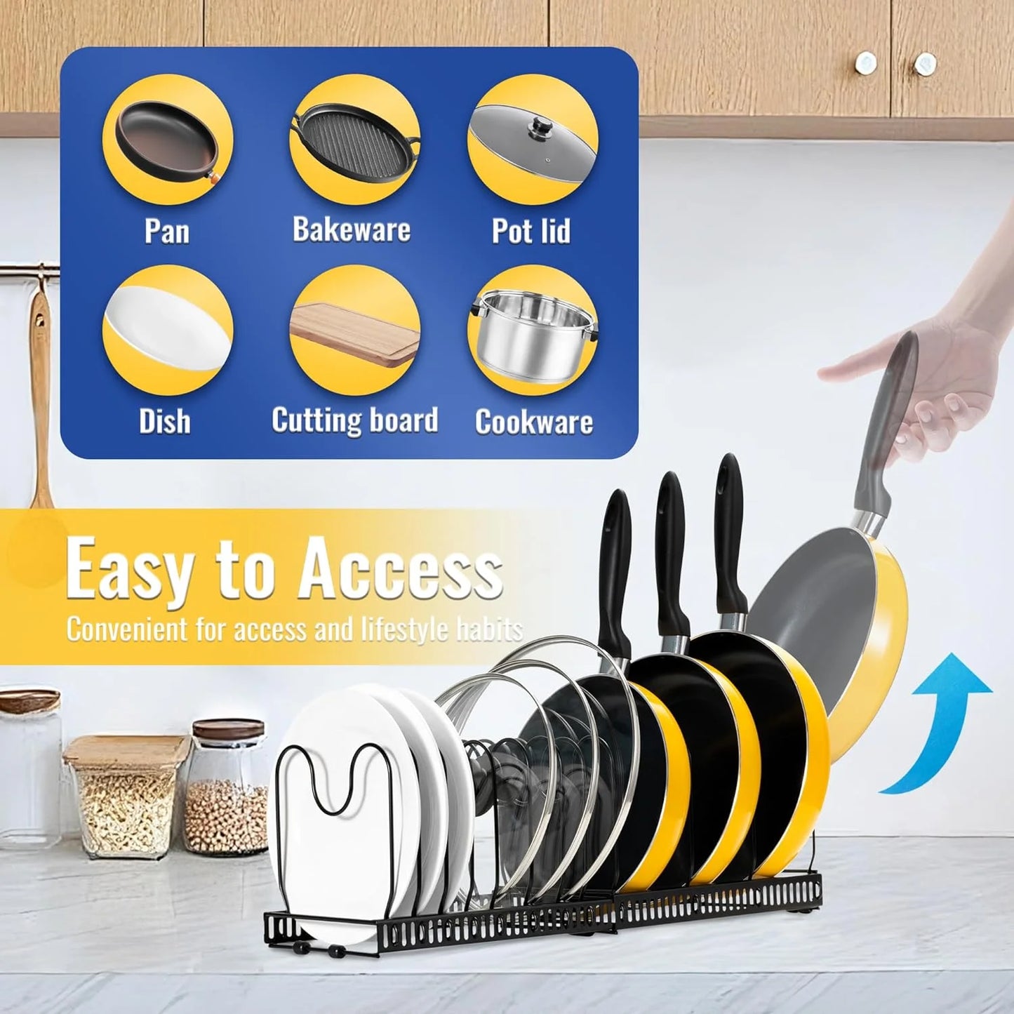 Werseon 2 Pack Expandable Pot Lid Rack Organizer, Pans Organizer Rack, Pots and Pans Organizer Rack Cookware Set Organizer