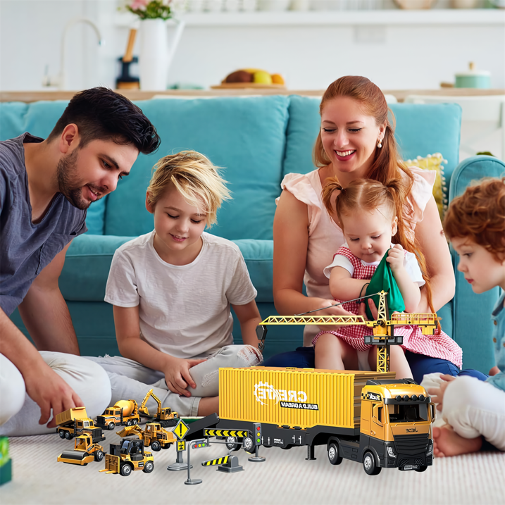 Kids Construction Toys, Construction Truck Toys Set w/Crane, Excavator, Forklift,Bulldozer,Dump Trucks,Cement Truck,Road Roller, Alloy Construction Vehicle Toys for 3 4 5 6 7 8 Years Old Boys Gifts