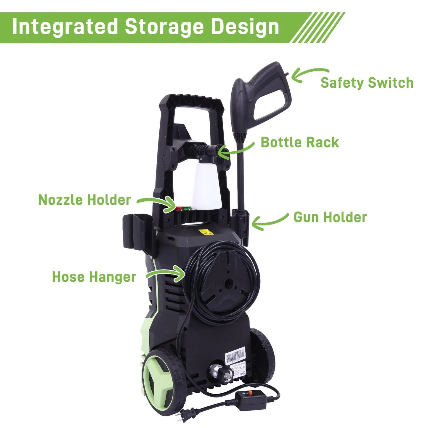ELTPOWER Electric High Pressure Washer Cleaner Machine Green Nozzles for Cleaning Cars 1800W 3000PSI 1.7GPM