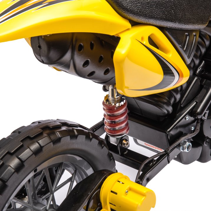 Motorcycle for Kids, 12V Electric Ride On Dirt Bike, 3.73 Mph Top Speed, Headlights, Training Wheels, Realistic Sounds, Music, Battery Charger-Yellow