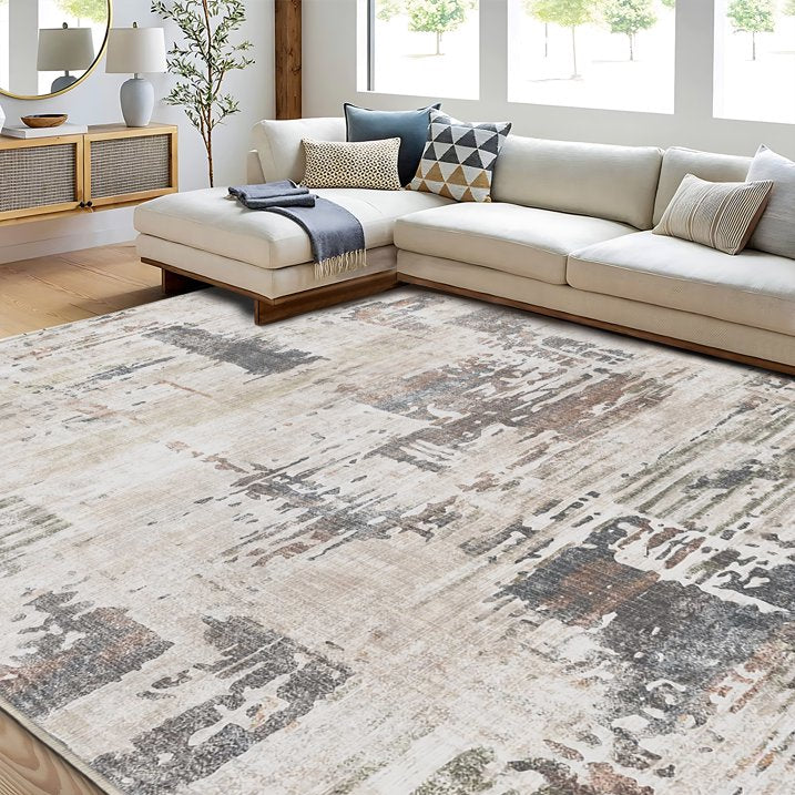 TECHVIDA Modern Area Rug 4x6,Machine Washable Rugs for Living Room,Indoor Carpet Foldable Nonslip,Bedroom Living Room-Dark Gray