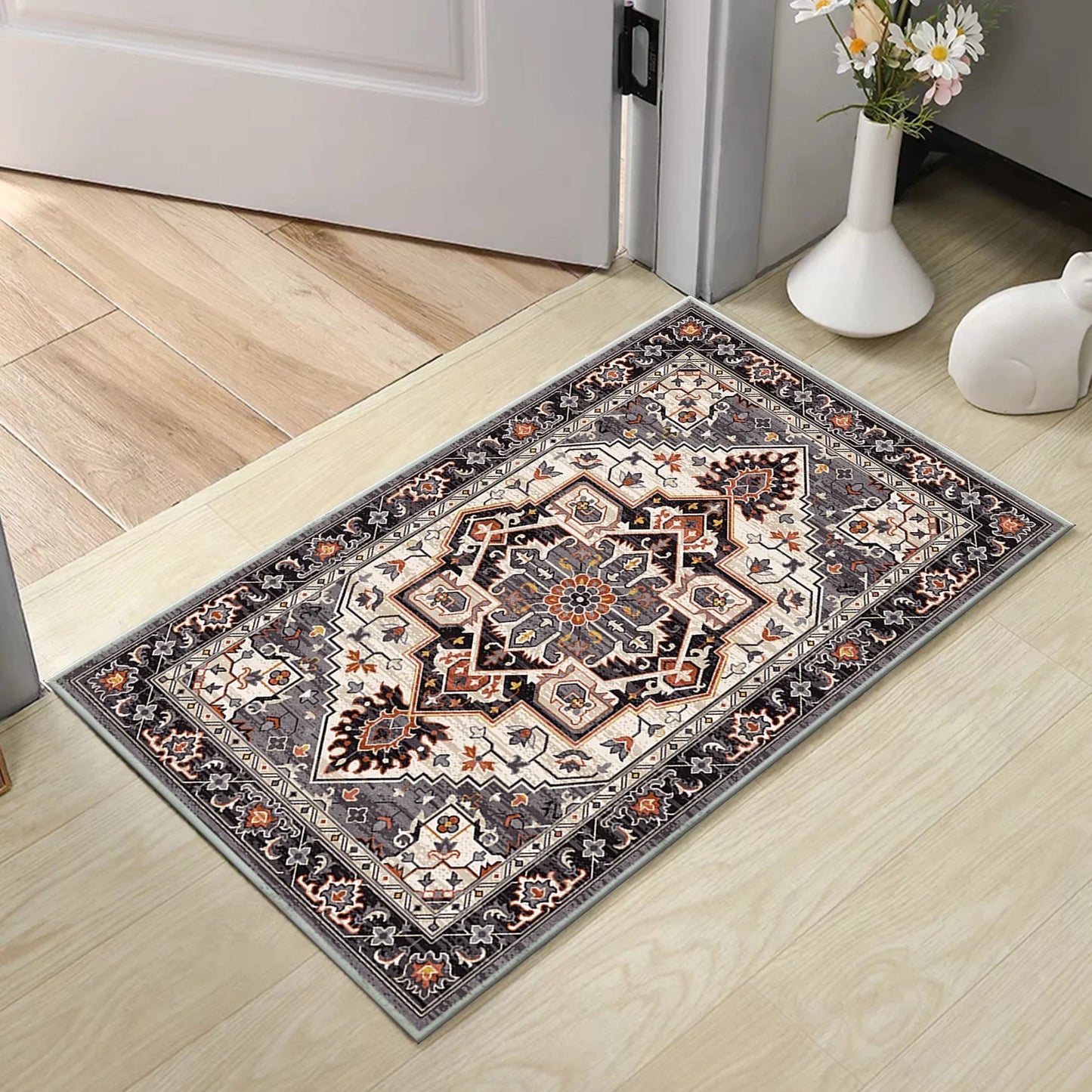 TECHVIDA Kitchen Rugs 3 Piece Set,Non Slip Machine Washable Kitchen Mats,Boho Vintage Abstract Kitchen Carpet for Farmhouse Living Room Hallway