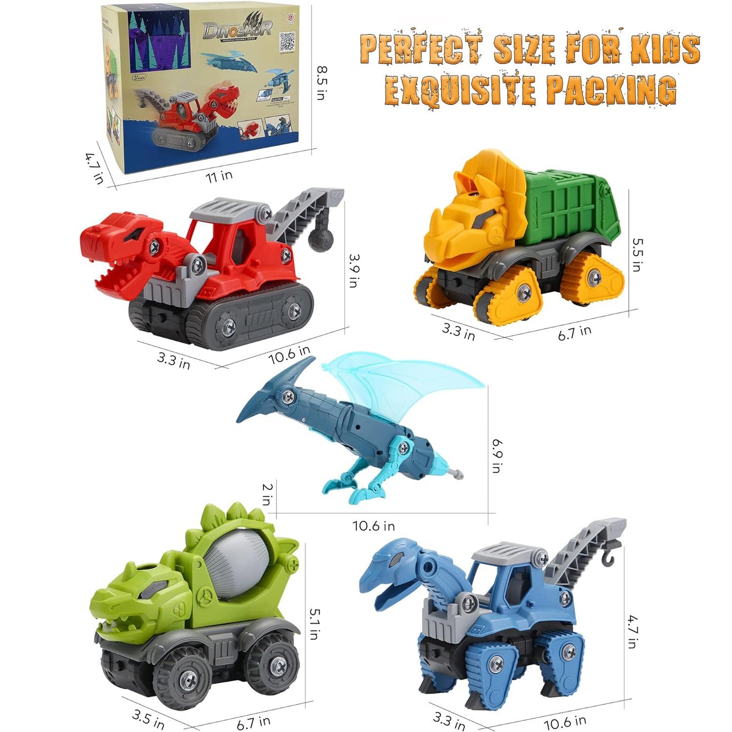ZOGYMOZ Dinosaur Set Toys for Kids, 5 Pack Take Apart STEM Boys Toy with Electric Drill, Learning Building Educational Christmas Birthday Gfits