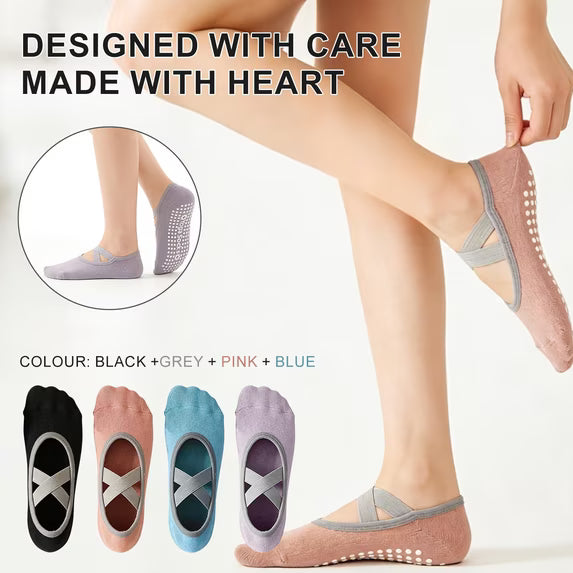 YOMYM 4 Pairs Pilates Socks with Grips for Women Yoga Socks Non-Slip Sole for Ballet, Hospital, Dance, Workout, Barefoot