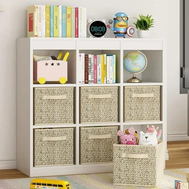 Werseon 12 Inch Storage Cubes with Handle, Set of 6,Foldable Cube Storage Bins, Fabric Storage Boxes for Organizing Closet Bins-Beige