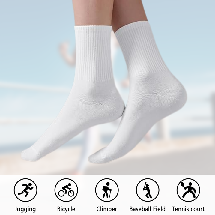 YOMYM 8 Pairs Men's Cotton Crew Socks, Athletic Calf Socks Cushioned Breathable Crew Socks for Men Women, White