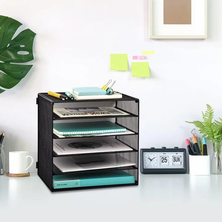 Lakecy 5 Slot Desk Organizer, File Holder Desktop Paper Sorter Mail Organization Storage Rack Black