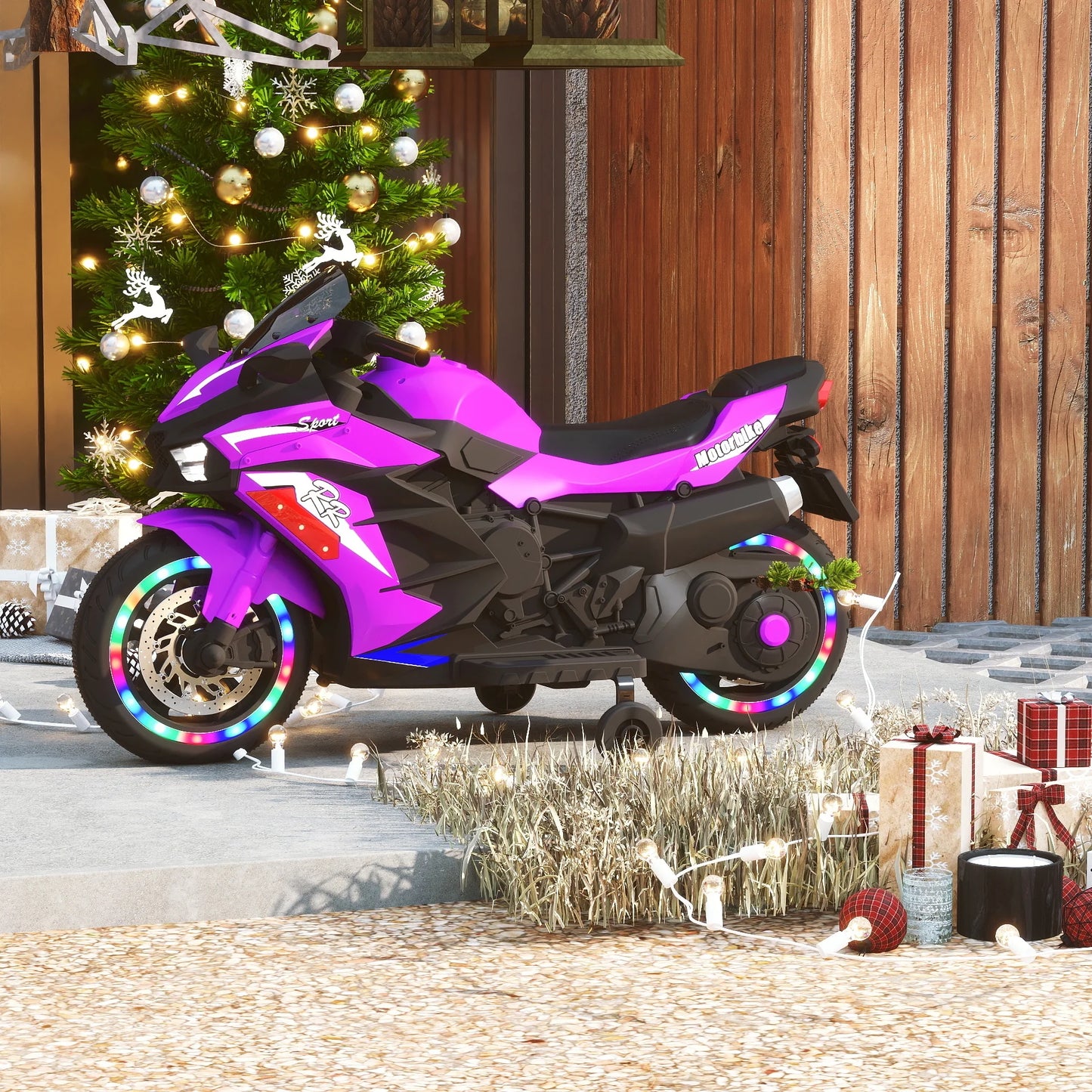 HNH 12v Kids Ride on Motorcycle, Electric Kids Motorcycle, Battery Powered Motorcycle for 3-5 Years Old, Purple
