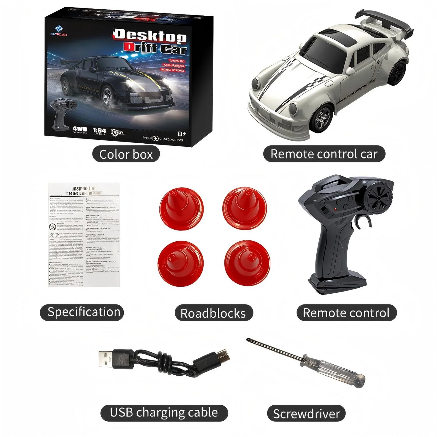 ZOGYMOZ 1:64 Scale Drift RC Car, 2.4GHz Mini 4WD High Speed Remote Control Cars,Toys for Boys, White