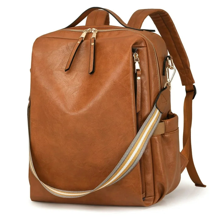 HONGLONG Laptop Backpack for Women Travel Backpack with 15.6 Inch Laptop Compartment, Multipurpose Design Convertible Large Backpack Purse Brown