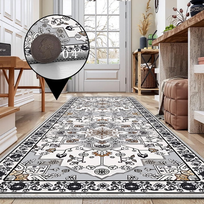 TECHVIDA 2'x6' Hallway Runner Rug Boho,Non Slip Machine Washable Rugs for Hallway Kitchen,Grayish Brown