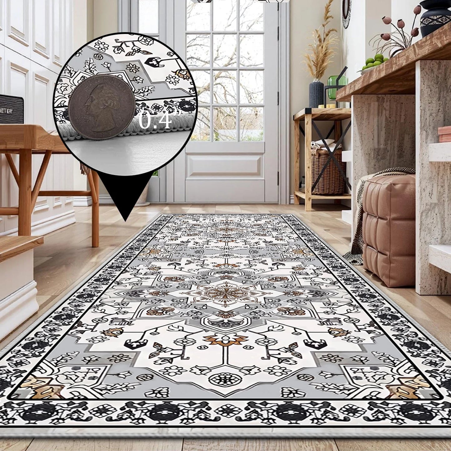 TECHVIDA 2'x8' Hallway Runner Rug Boho,Non Slip Machine Washable Rugs for Hallway Kitchen,Grayish Brown