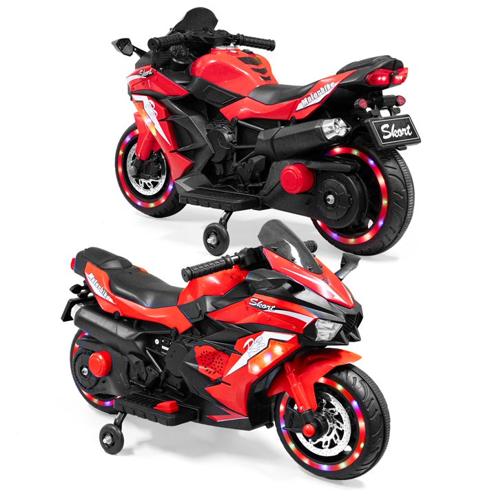 Techvida 12V Kids Electric Motorcycle for Child, Motorcyle for Kids with Bluetooth, LED Lights (Red)
