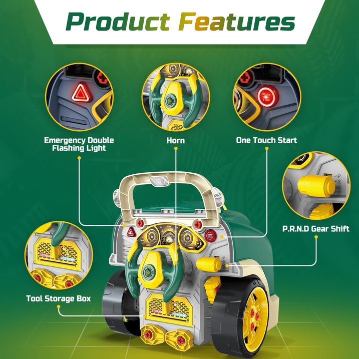 HNH Kids Truck Engine Toy Set for 3-6, Kids Mechanic Repair Set, Take Apart Motor Vehicle, Pretend Play Car Service Station with Light Horn Alarm
