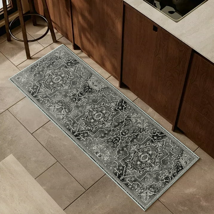 TECHVIDA Kitchen Rugs 4 Piece Set,Non Slip Machine Washable Kitchen Mats,Boho Vintage Abstract Kitchen Carpet for Farmhouse Living Room Hallway