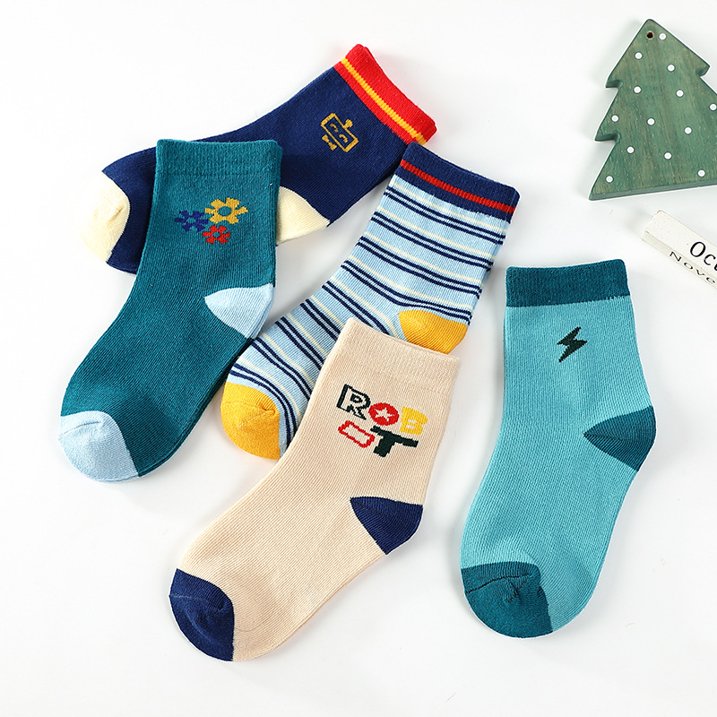YOMYM 10 Paris Boys Socks Cotton Calf Fun Crew Socks for Kids Teens 8-12 Years Old