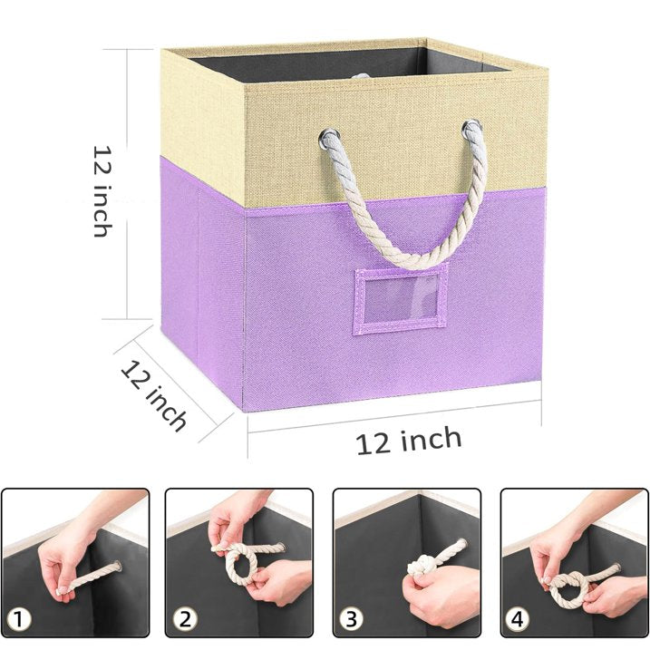 Werseon Fabric Storage Cubes Bin, 4 Pack Storage Bins Organizer for Closet, 12" Storage Boxes w/ Rope Handles for Home Kids Room Closet