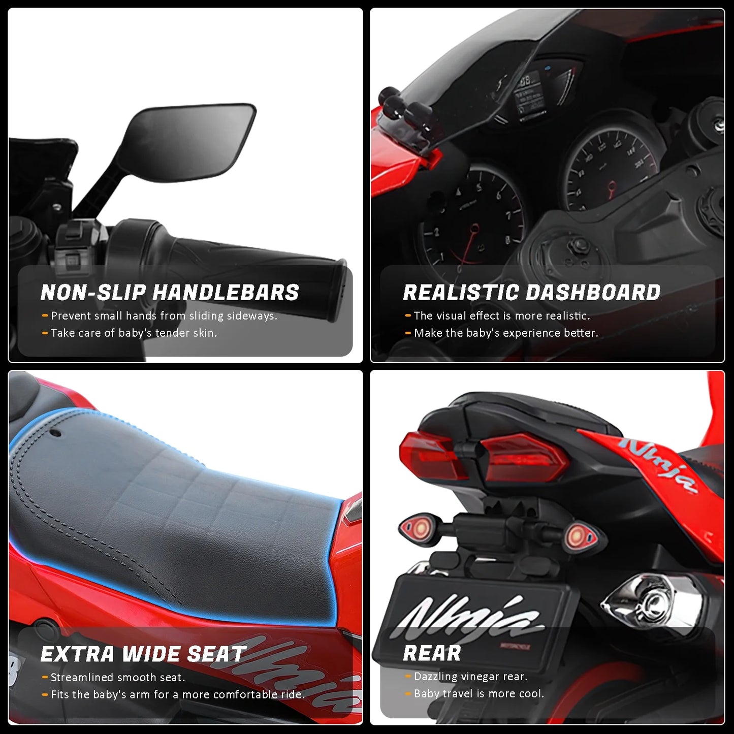 HNH 12V Kids Motorcycle to 2,3,4 Years Boy and Girl, Electric Motorcycle for Kids, 3 Wheels Toddler Motorcycle with Bluetooth Mp3 and Lighting Wheels-Red