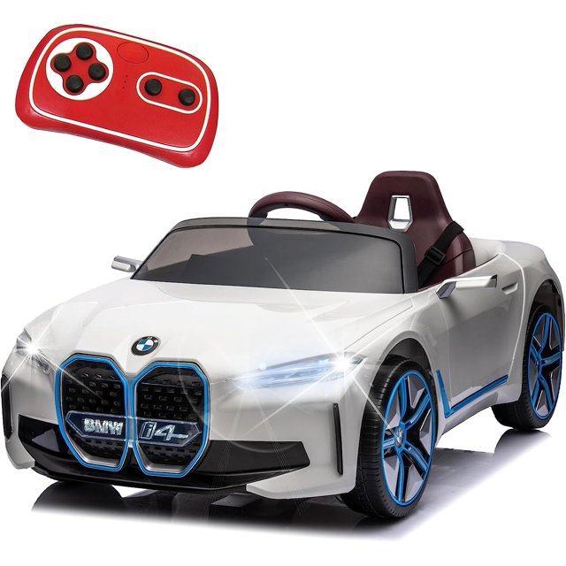 WUBEN 12v Licensed BMW Battery Powered Ride on Toys Kids Electric Car with Remote Control,Music Player for Child, White
