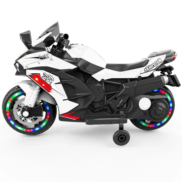 Werseon Ride on Motorcycle for Kids, 12v Battery Powered Electric Motorcycle for Girls Boys, White