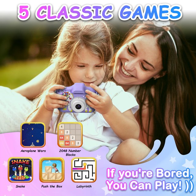 HNH Camera for Kids with Three Games,Toddler Camera with 64GB, Kids Toys for Girls