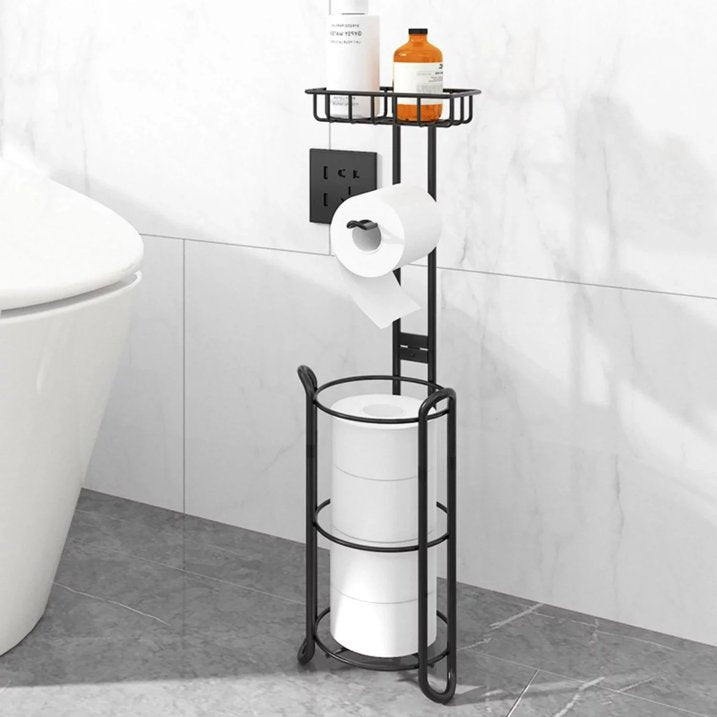 WERSEON Toilet Paper Holders Stand with Shelf, Free-Standing Toilet Tissue Paper Stand, Stainless Steel Toilet Storage Shelf for Bathroom