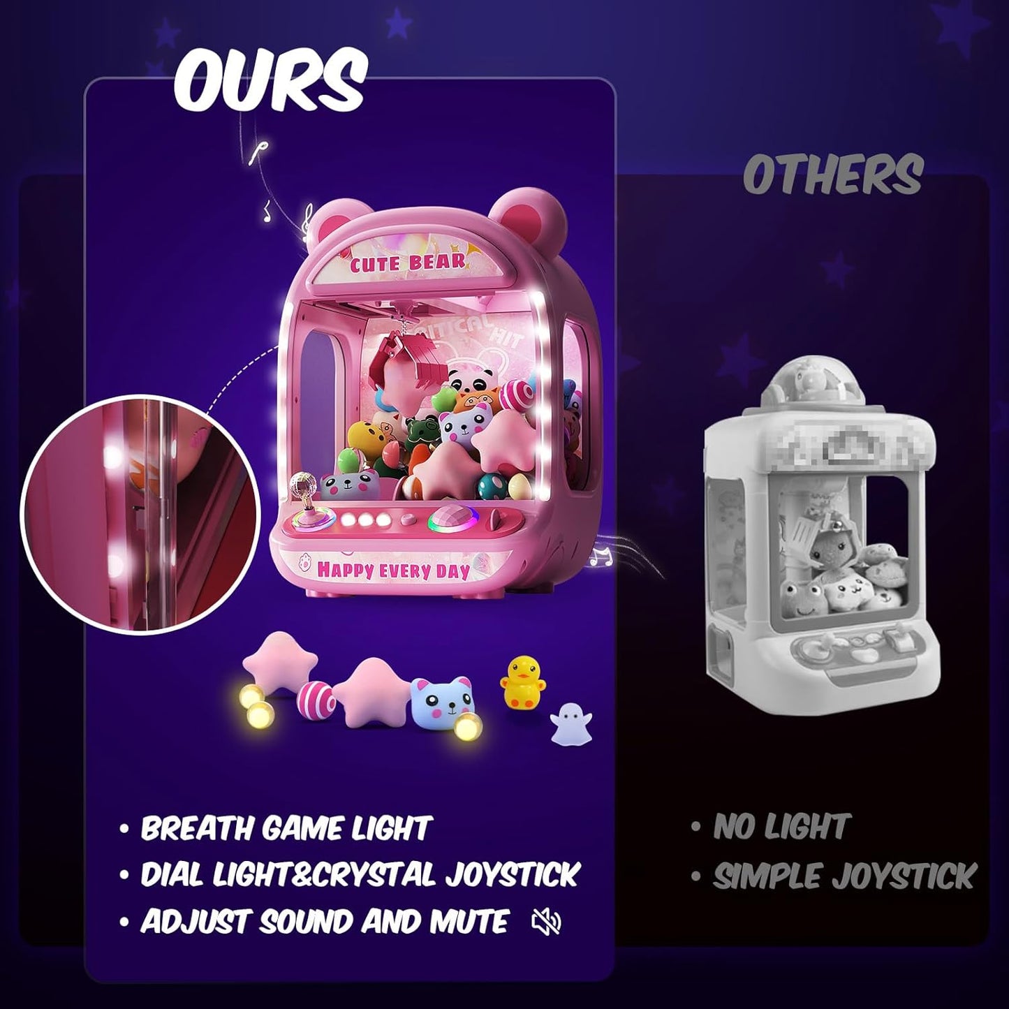 Claw Machine for Kids, Mini Vending Machine with Music, Prize Dispenser Toys for Girls and Boys, Electronic Claw Game Machine for Party Birthdays