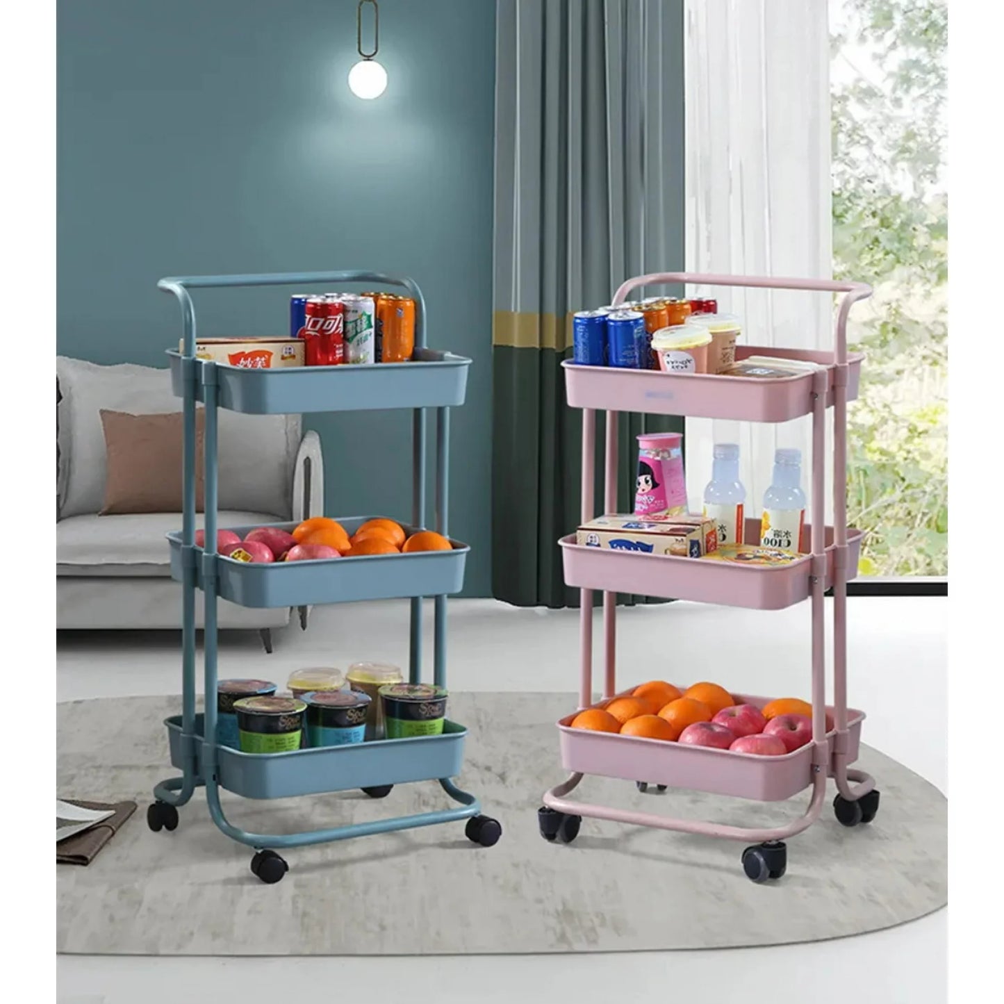 Lakecy Rolling Cart Utility Cart with Wheels, Rolling Storage Cart for Home Storage and Organization