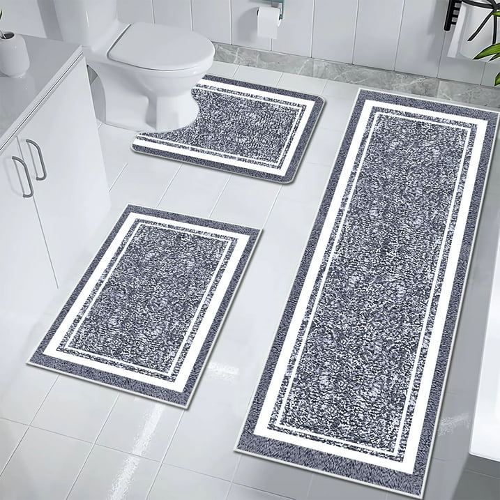 TECHVIDA Bathroom Rugs 3pcs Set,Non-Slip Ultra Soft Carpet,Bath Rugs,Water Absorbent,Machine Washable,Dark Grey