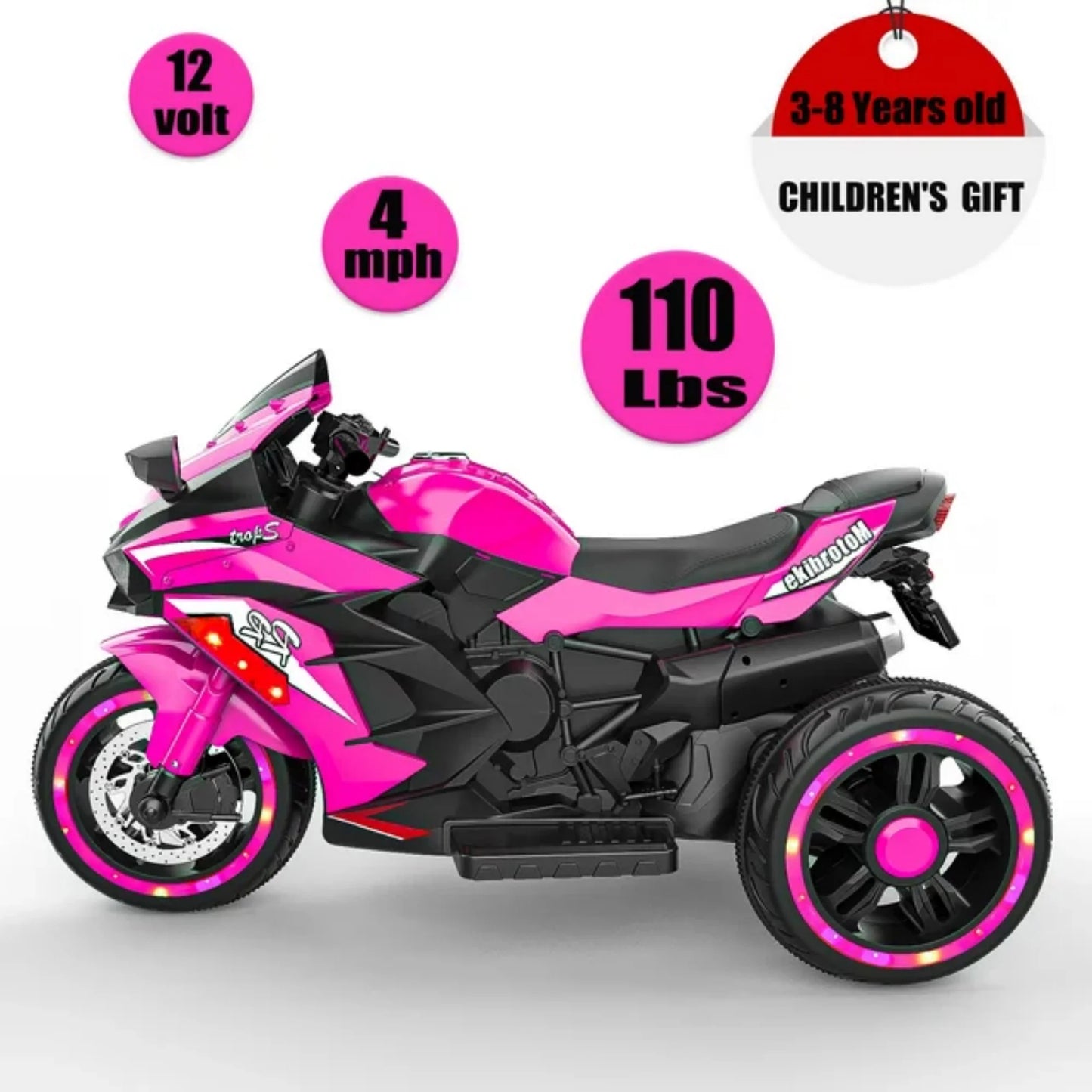 Zogymoz 12V Electric Motorcycle for Girls,Battery Powered Motorcycle Toy Child Dirt Bike, Kids Ride On Motorcycle, Pink