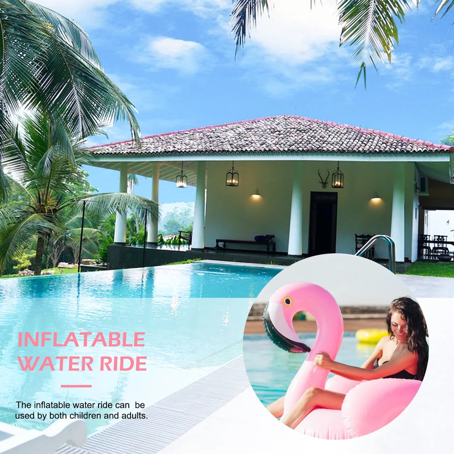 YOMYM Giant Inflatable Flamingo Ride on Pool Float, Blow up with Fast Valves Swimming Floating Raft for Adults Pink
