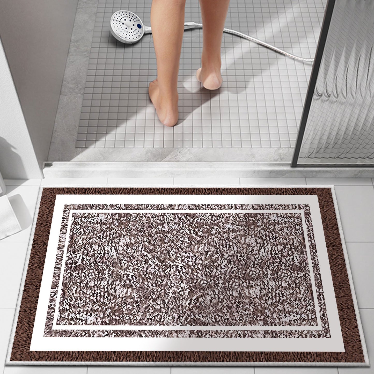 TECHVIDA Bathroom Rugs,Non-Slip Ultra Soft Bath Mat,Soft Absorbent Bathroom Rug and Bath Mat,Machine Washable,(18"x26",Brown and White)