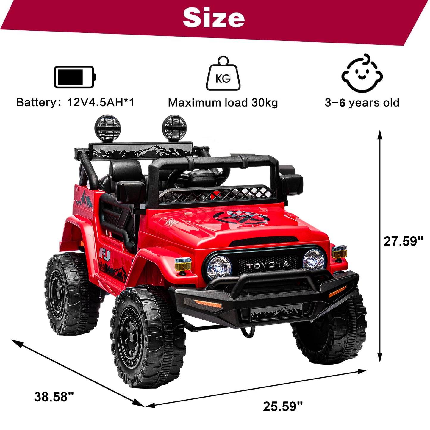 HNH Licensed Toyota FJ 12V Electric Car for Kids, Battery Powered Ride on Truck Car with Remote Control