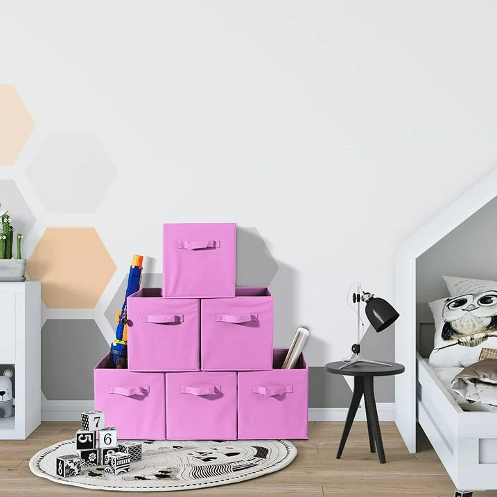 WERSEON Fabric Storage Bins, 6 Pack Durable Storage Cubes with Handles, 11" Foldable Cube Baskets for Home, Kids Room, Closet and Toys, Pink
