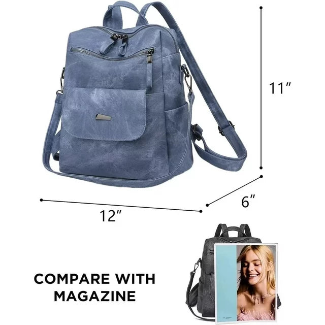 HONGLONG Leather Purse Backpack for Women, Travel Handbag Backpack Purse Shoulder Bags Blue